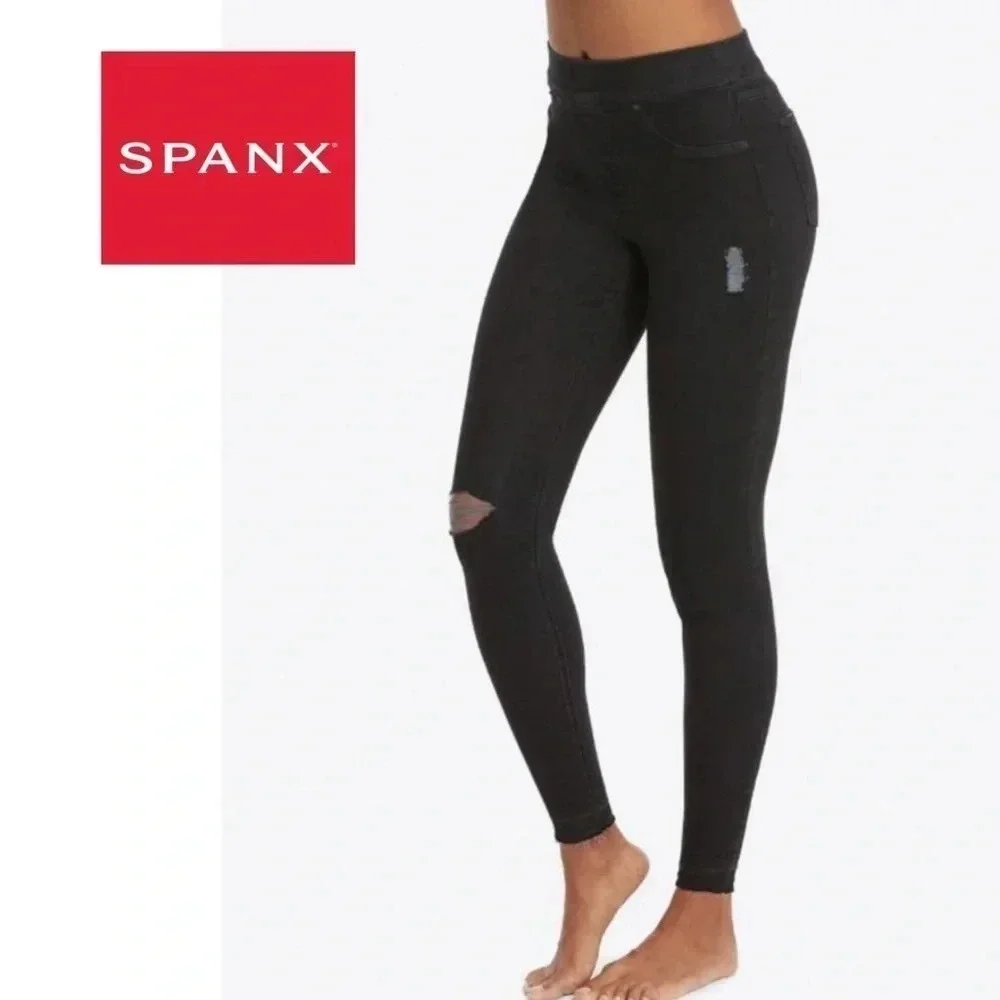 Spanx Vintage Distressed Ankle Skinny Jeans Jeggings High waisted Black Size S